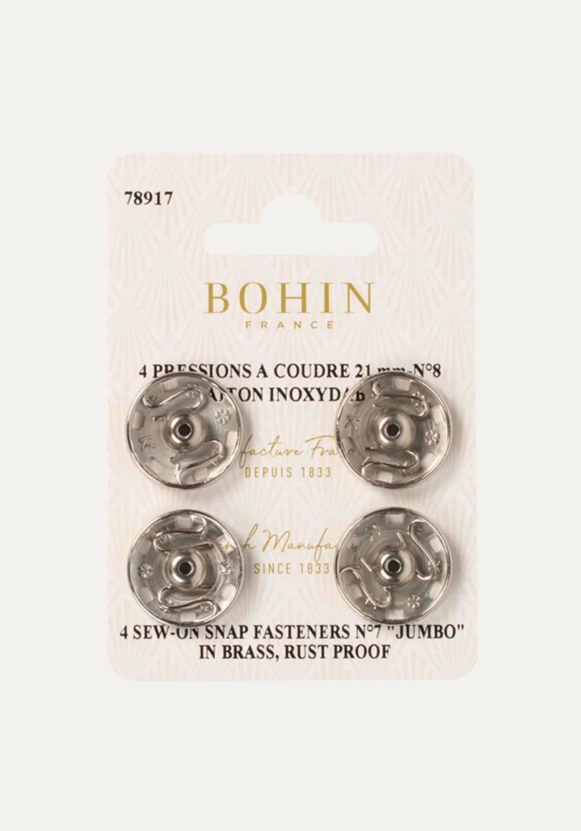 Boutons pression à coudre Bohin – 21 mm (Argent) – lot de 4 - Image 6