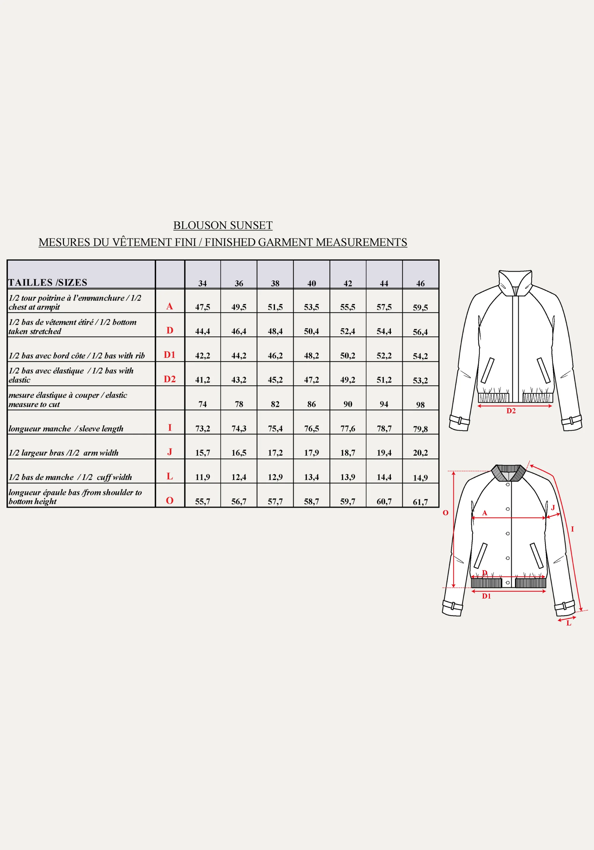 Patron couture blouson Sunset / PDF (A4, A3, A0, US Letter) - Cadres, Calques par Taille, Vidéoprojection - Image 3