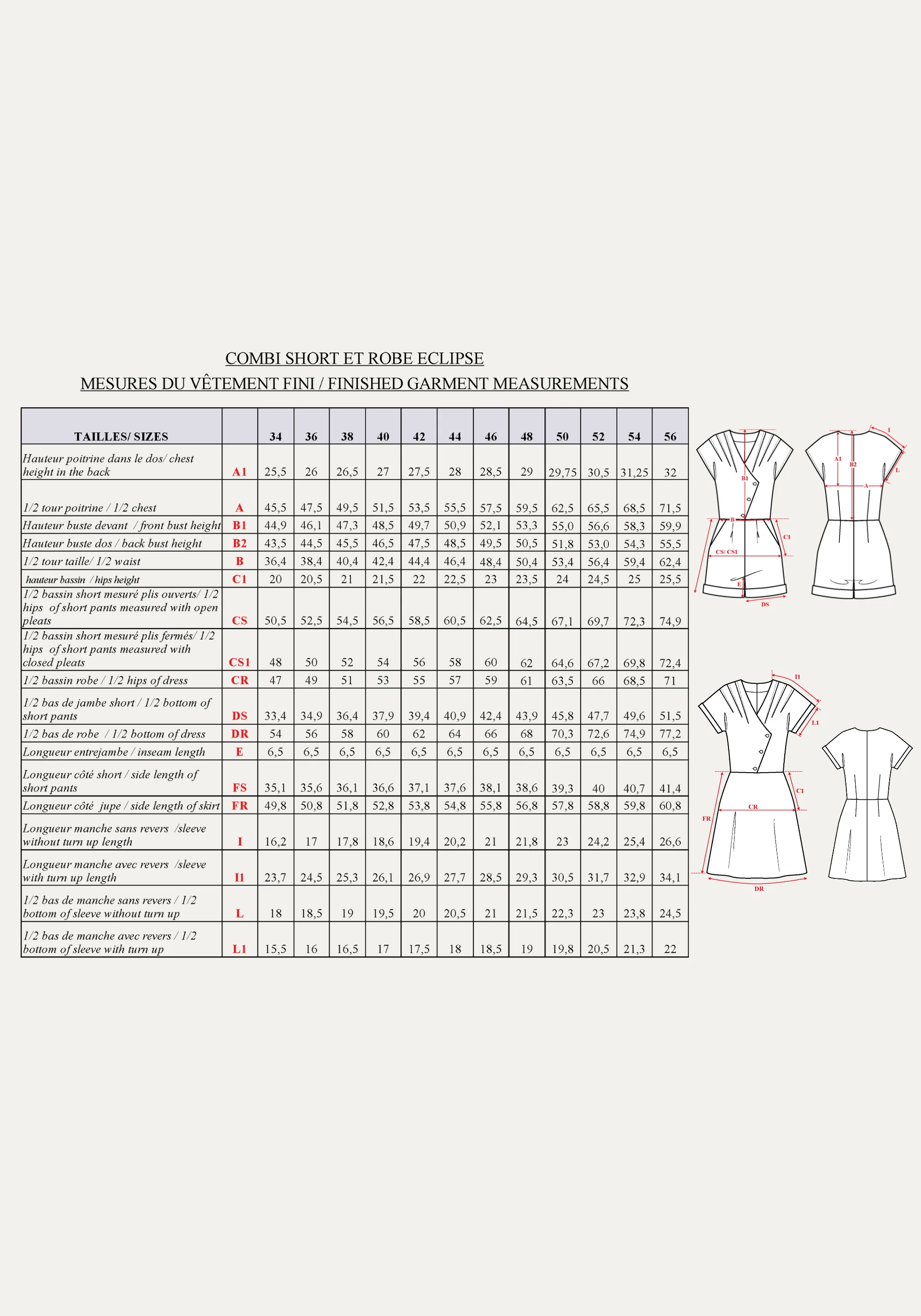 Patron couture combishort, robe Eclipse / PDF (A4, A3, A0, US Letter) – Tailles 34 à 56 – Cadres, Calques par Taille, Vidéoprojection - Image 3