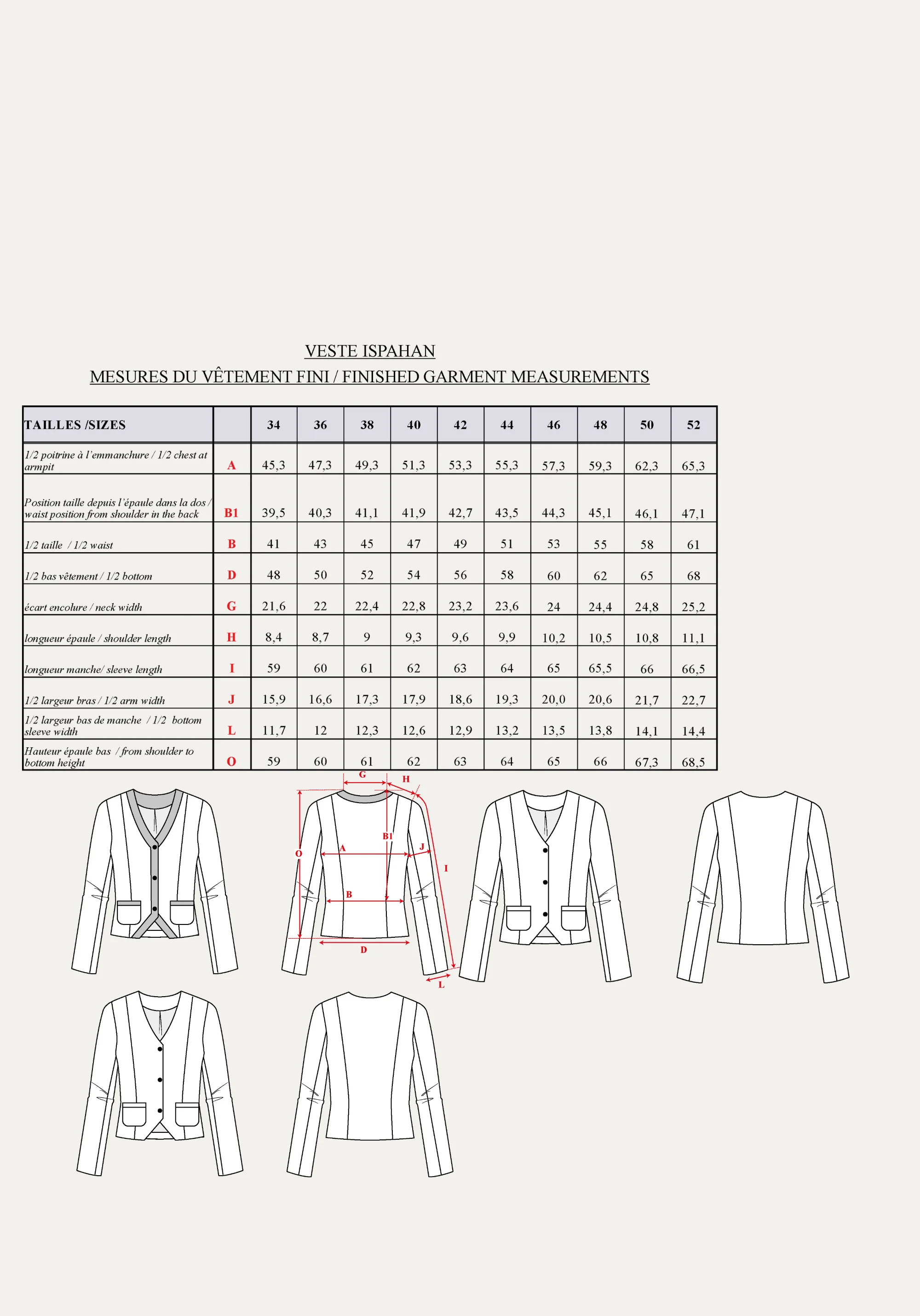 Patron couture veste Ispahan / PDF (A4, A3, A0, US Letter) - Cadres, Calques par Taille, Vidéoprojection - Image 3